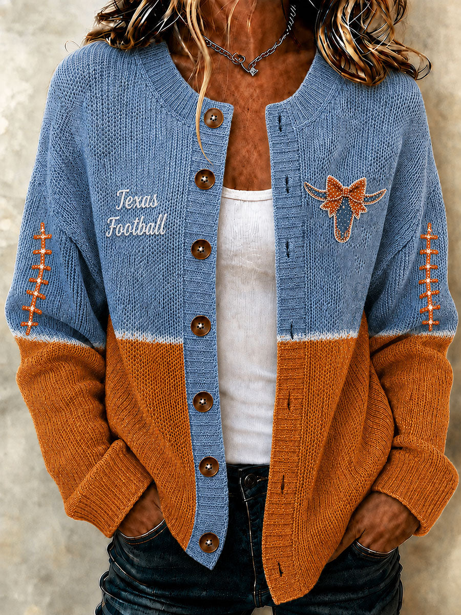 Women's Game Day Football Print Casual Cardigan-Style Knit Jacket