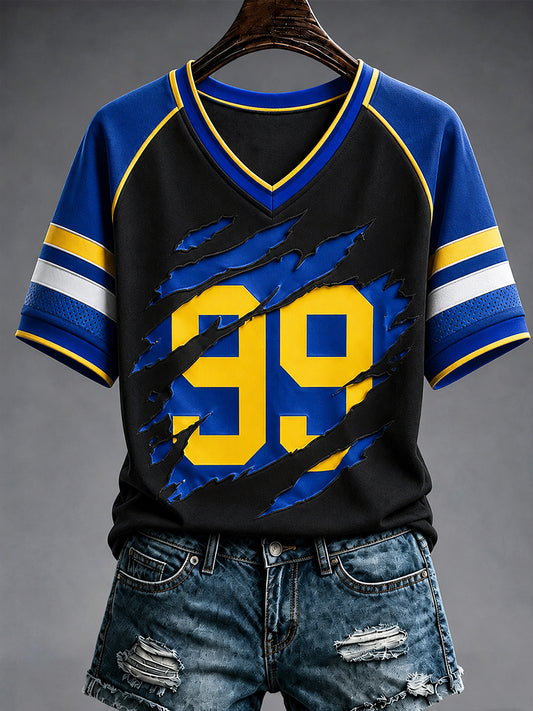 Women's Football Fan Print V-Neck T-Shirt
