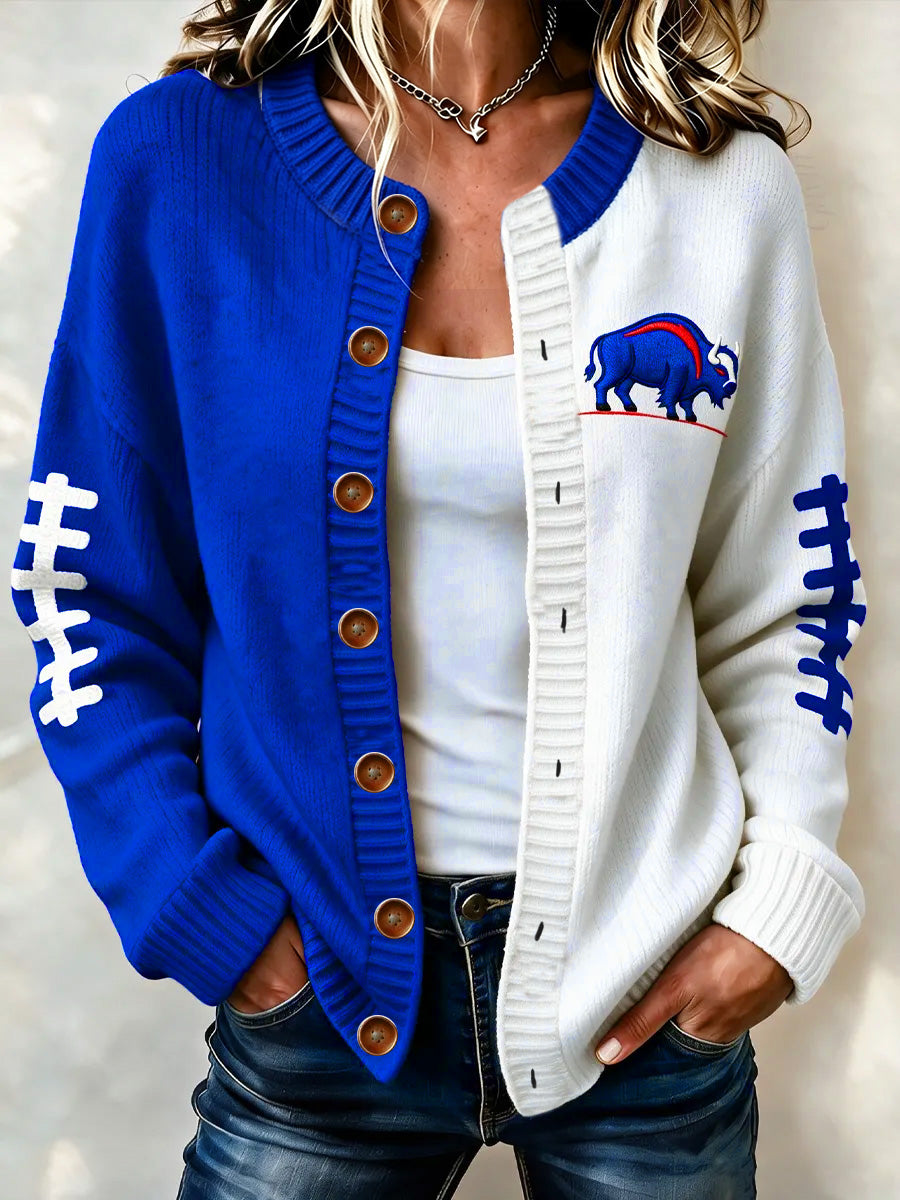 Women's Football Lover Buffalo Print Casual Cardigan