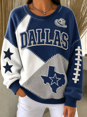 Women's Football Gameday Gift For Football Fans Ribbed Round-Neck Sweatshirt