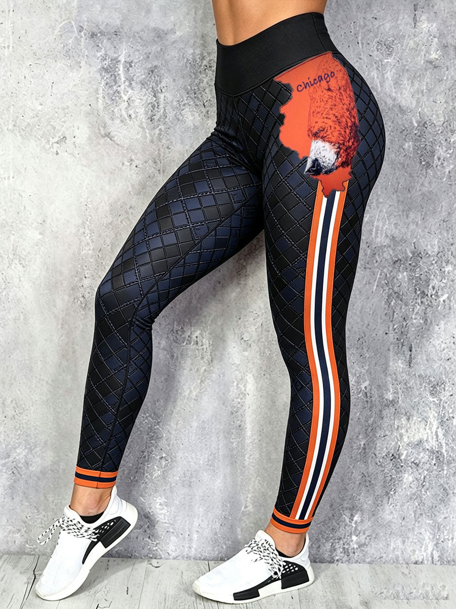 Women's Chicago Football Lover Bear Art Printed Leggings