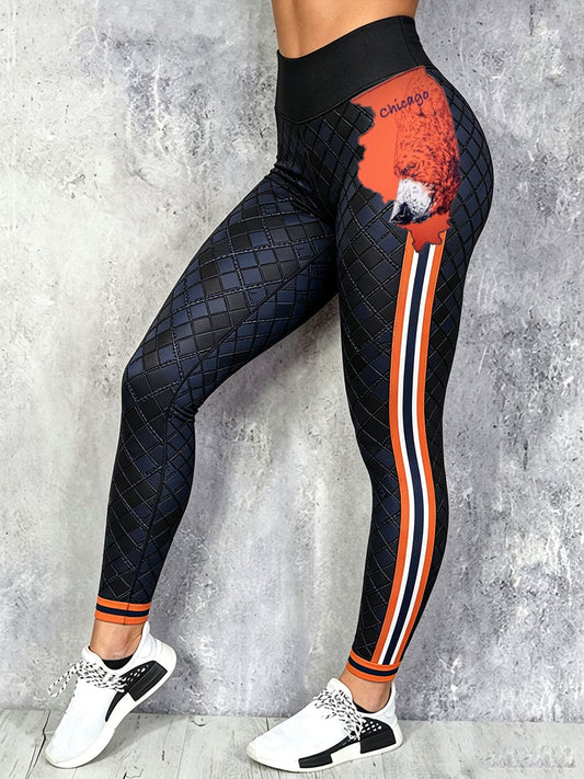 Women's Chicago Football Lover Bear Art Printed Leggings