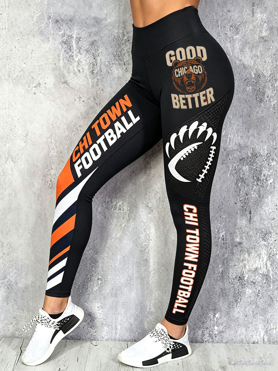 Women's Chicago Football Lover Bear Art Printed Leggings