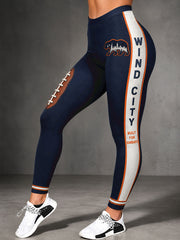 Women's Chicago Football Lover Bear Art Printed Leggings
