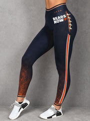 Women's Chicago Football Lover Bear Art Printed Leggings