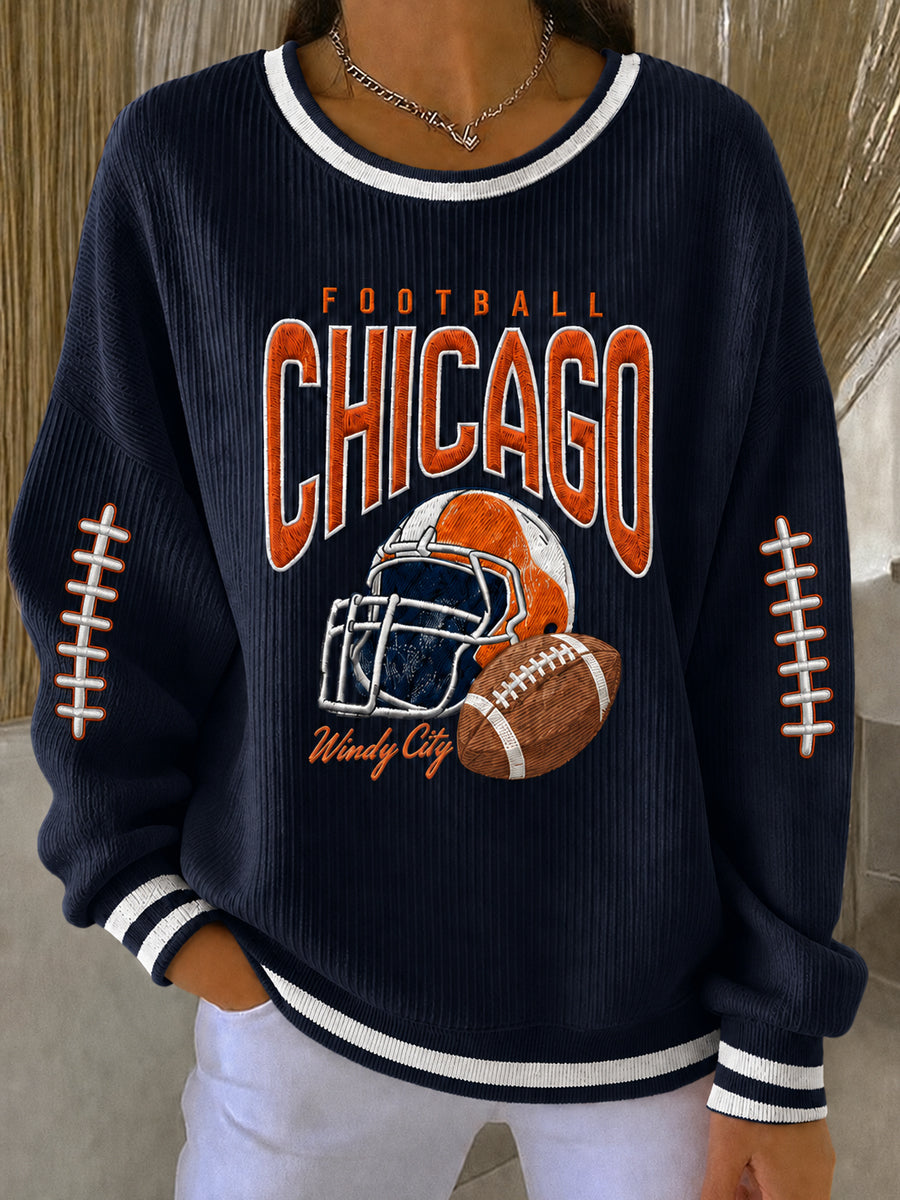 Women's Football Gameday Gift For Football Fans Ribbed Round-Neck Sweatshirt