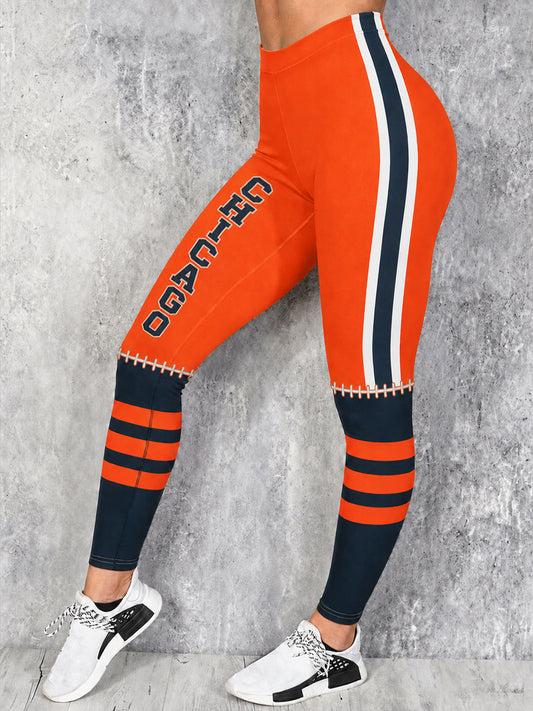 Women's Chicago Football Lover Bear Art Printed Leggings