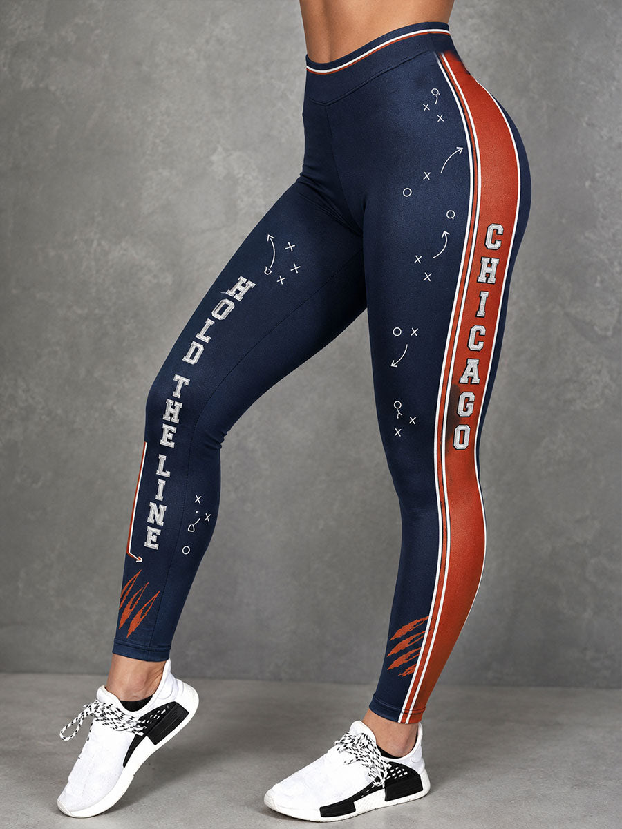 Women's Chicago Football Lover Bear Art Printed Leggings
