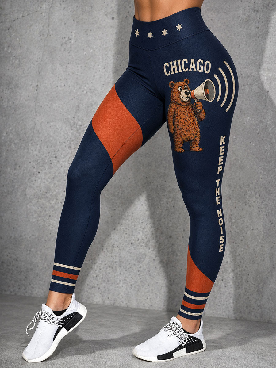 Women's Chicago Football Lover Bear Art Printed Leggings