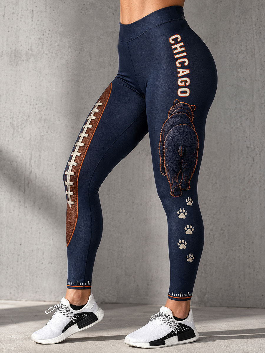 Women's Chicago Football Lover Bear Art Printed Leggings