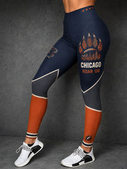 Women's Chicago Football Lover Bear Art Printed Leggings