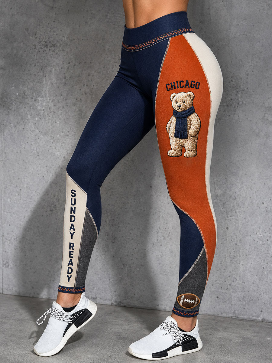 Women's Chicago Football Lover Bear Art Printed Leggings