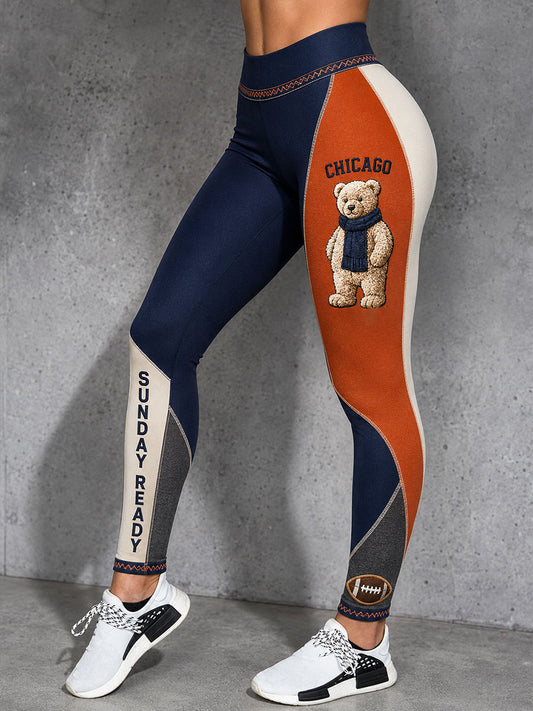 Women's Chicago Football Lover Bear Art Printed Leggings