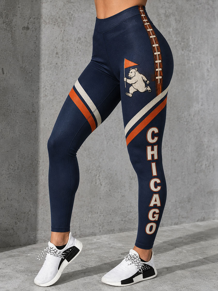 Women's Chicago Football Lover Bear Art Printed Leggings