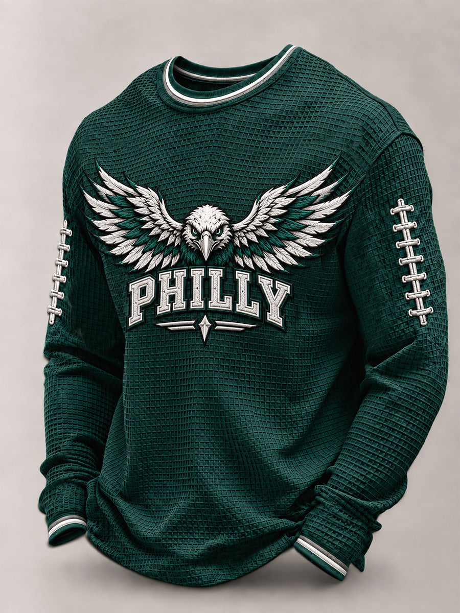 Men's Football Gameday Gift For Football Fans Casual Waffle Long Sleeve T-Shirt