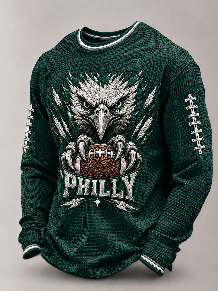 Men's Football Gameday Gift For Football Fans Casual Waffle Long Sleeve T-Shirt