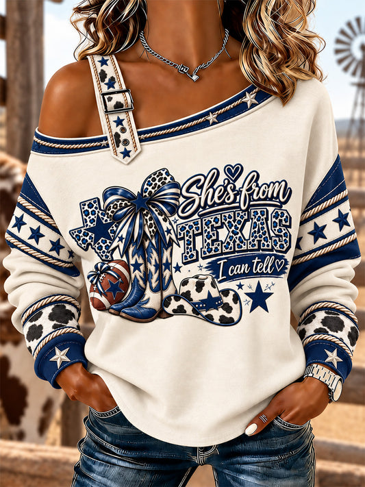 Women's Football Gameday Gift For Football Fans Casual Off-Shoulder Sweatshirt