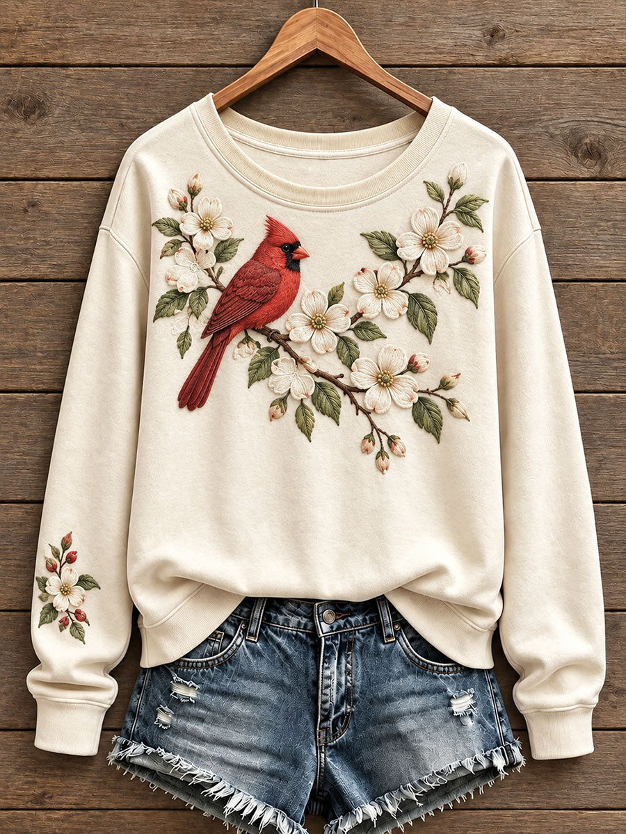 Women's Floral and Bird Pattern Sweatshirt