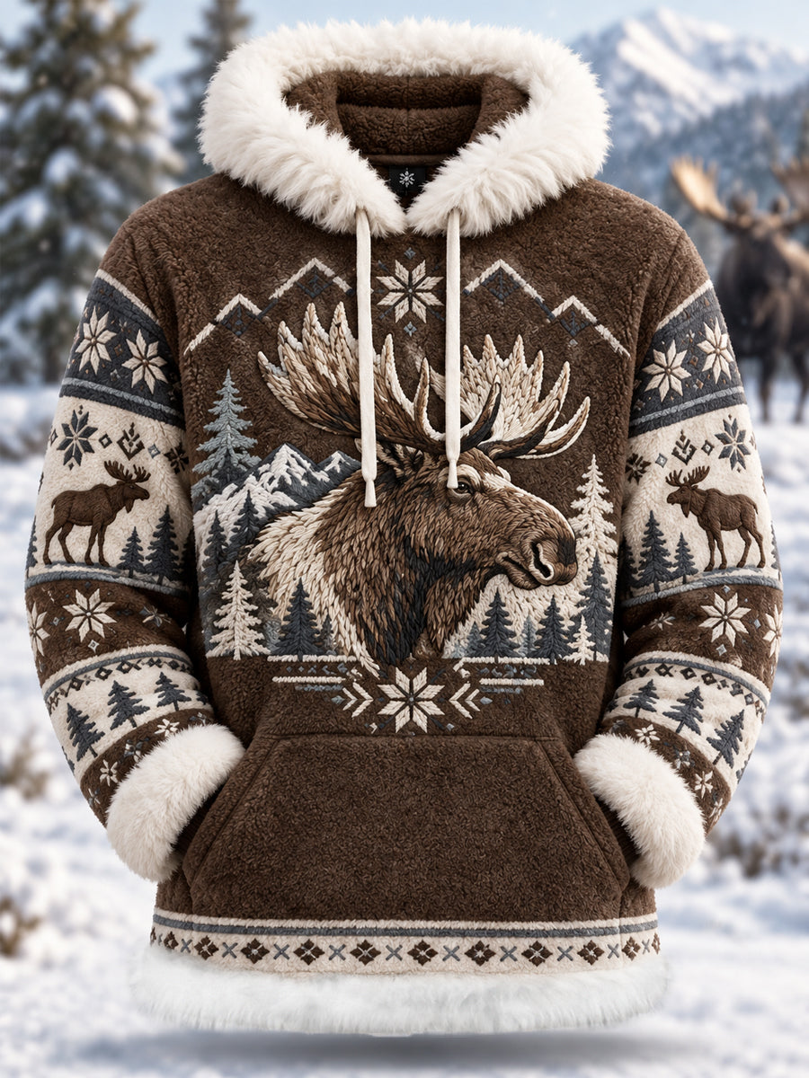 Women's Winter Moose Print Casual Plush Hoodie
