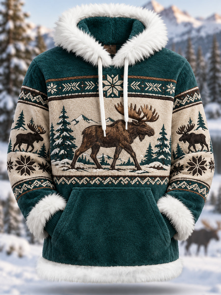 Women's Winter Moose Print Casual Plush Hoodie