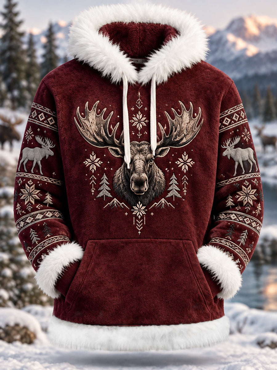 Women's Winter Moose Print Casual Plush Hoodie