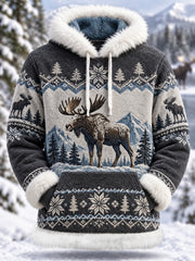Women's Winter Moose Print Casual Plush Hoodie