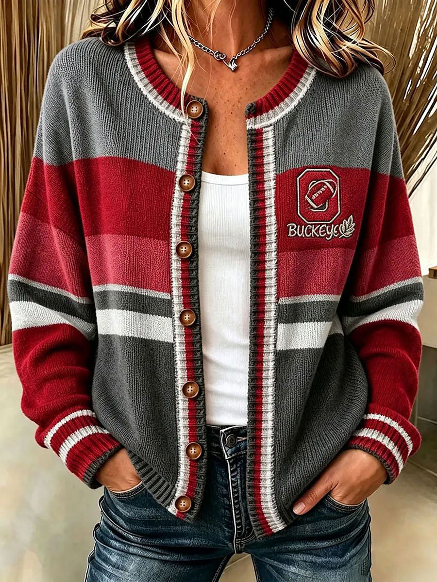 Women's Football Game Day Casual Cardigan-Style Knit Jacket
