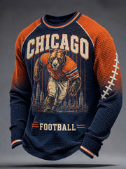 Men's Chicago Football Lover Bear Art Printed Waffle Sweatshirt