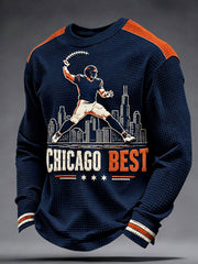 Men's Chicago Football Lover Bear Art Printed Waffle Sweatshirt