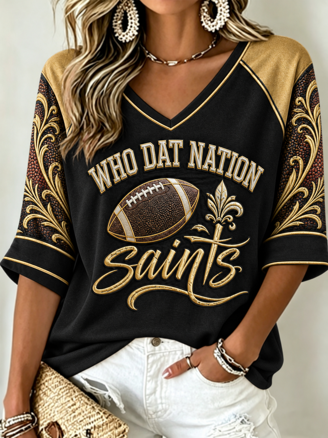 Women's Mid-length Sleeves V-Neck T-Shirt