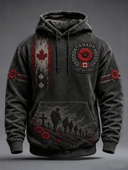 Men's Lest We Forget Canada Remembrance Day Print Oversized Drop-Shoulder Hoodie With Pockets