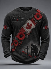 Men's Lest We Forget Canada Remembrance Day Print Waffle Long Sleeve T-Shirt