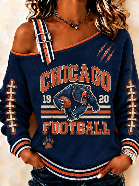 Women's Football Gameday Gift For Football Fans Print Casual Off-Shoulder Sweatshirt