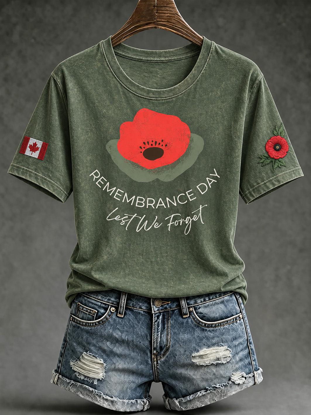 Women's Last We Forget Slogan Papaver Rhoeas Pattern Printed Causal Short Sleeve T-shirt