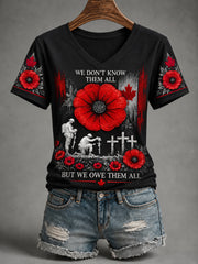 Women's Lest We Forget Canada Remembrance Day Print V-Neck Tee