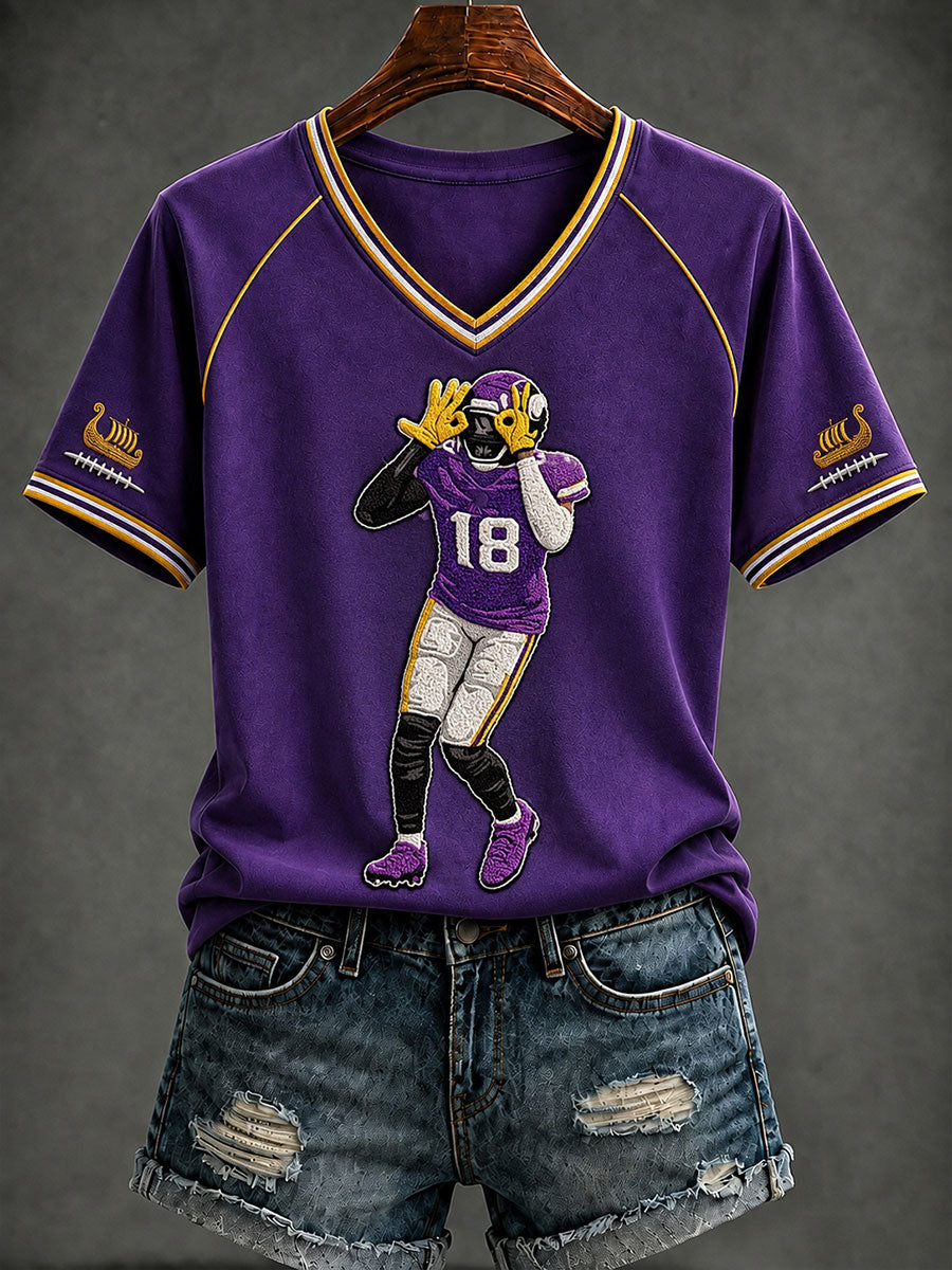 Women's Football Print V-neck T-shirt