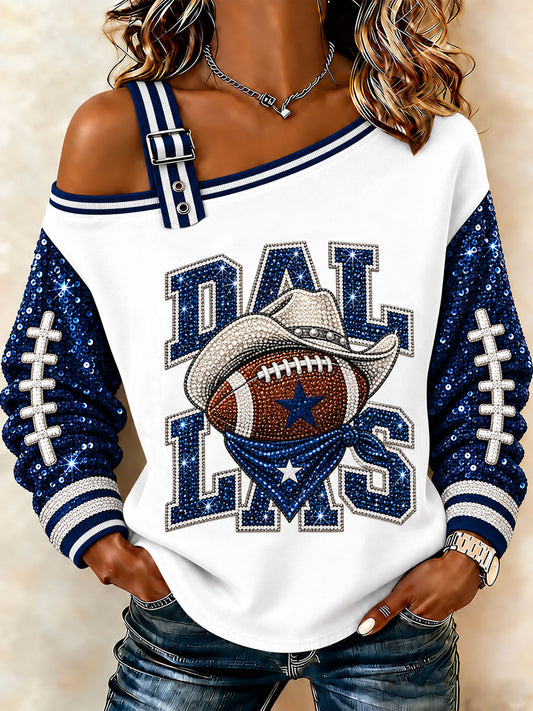 Women's Cowboys Football Fans Lovers Gameday Casual Off-Shoulder Sweatshirt