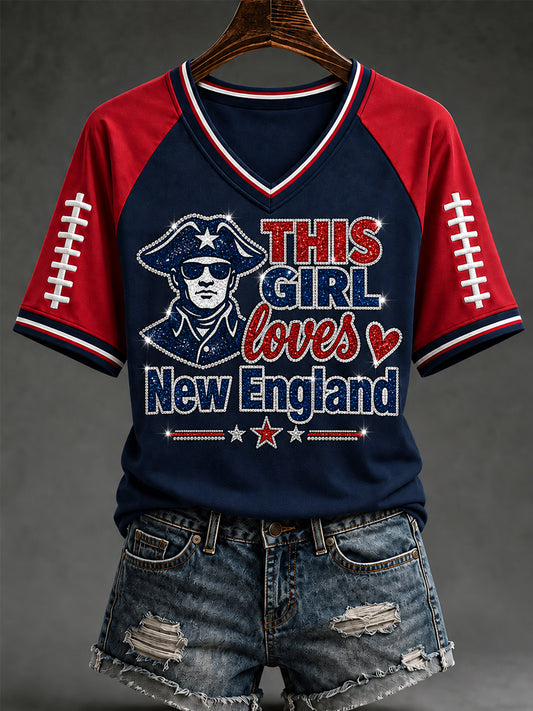 Women's Football Gameday Gift For Football Fans Casual V-Neck Tee