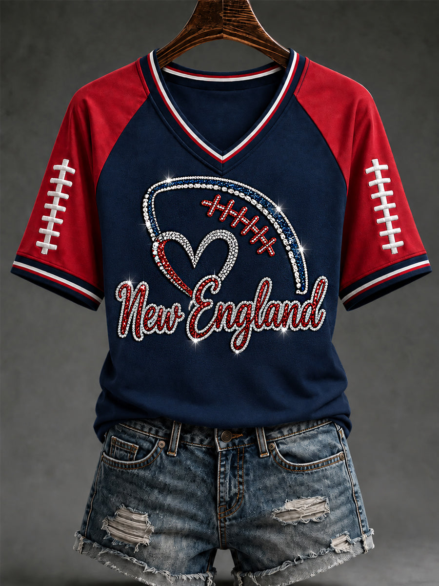 Women's Football Gameday Gift For Football Fans Casual V-Neck Tee