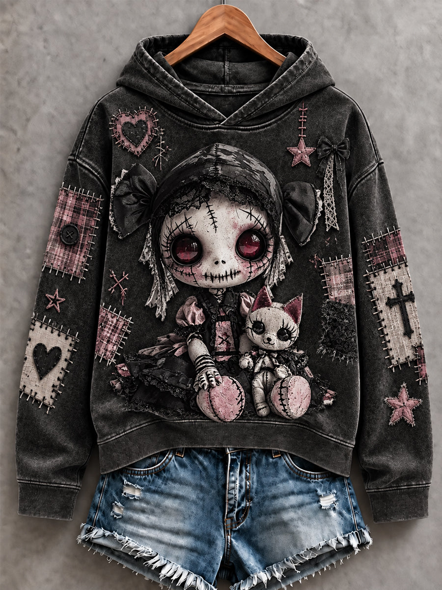 Women's Halloween Creepy Dolls Print Casual Hoodie