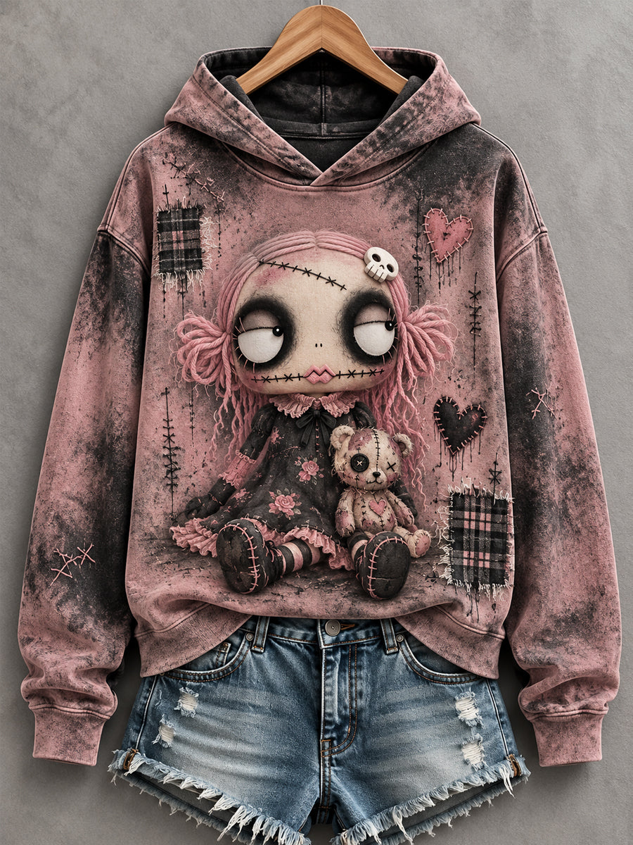 Women's Halloween Creepy Dolls Print Casual Hoodie