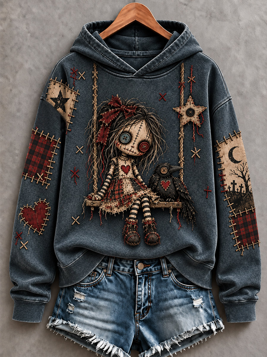 Women's Halloween Creepy Dolls Print Casual Hoodie