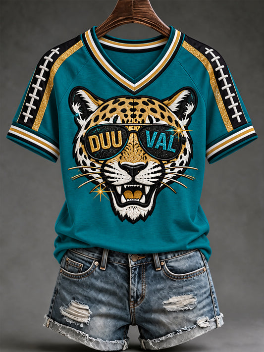 Women's Duuval Football Gameday Gift For Football Fans Casual V-Neck Tee