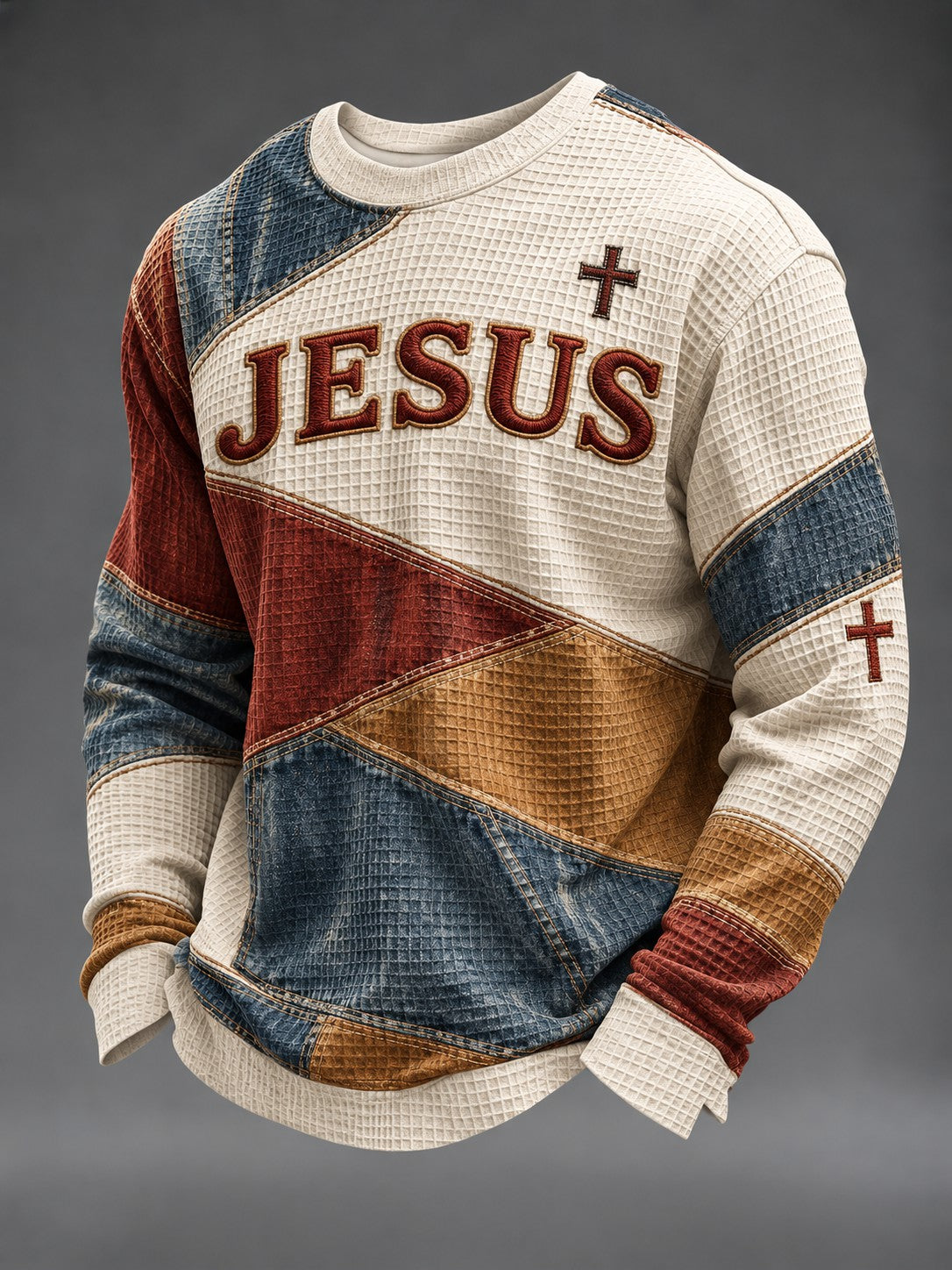 Men's Jesus Printed Waffle Long Sleeve T-Shirt