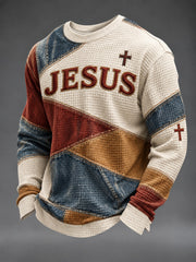 Men's Jesus Printed Waffle Long Sleeve T-Shirt