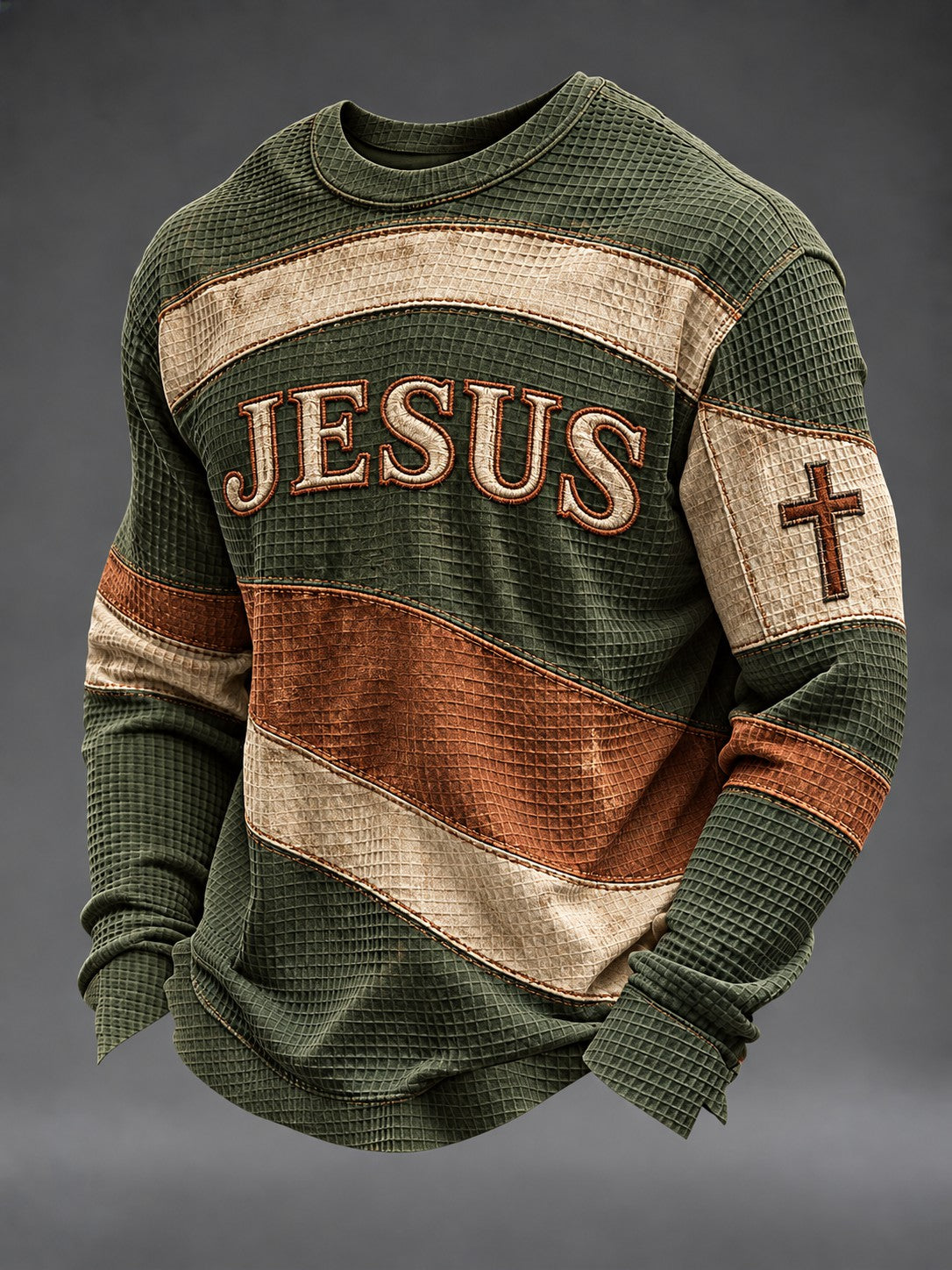 Men's Jesus Printed Waffle Long Sleeve T-Shirt