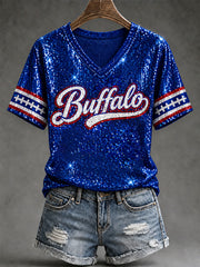 Women's Football Lover Buffalo Print V-Neck Tee