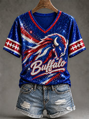 Women's Football Lover Buffalo Print V-Neck Tee