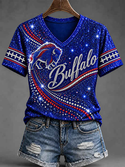 Women's Football Lover Buffalo Print V-Neck Tee