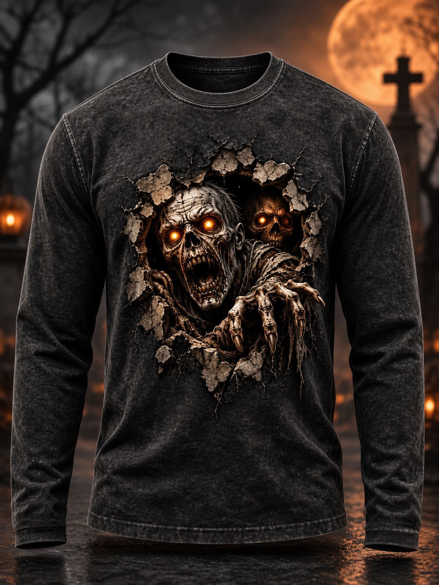 Men's Halloween Skeleton Print Casual Long Sleeve T-Shirt